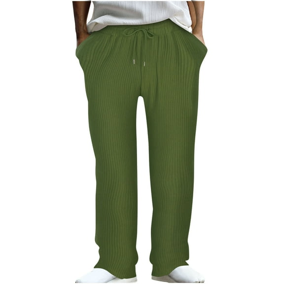 Inleife Mens Pants Men's Solid Color Sport Loose Pleated Small Legs Lace-Up Solid Color Full Length Pants Army Green XXXL