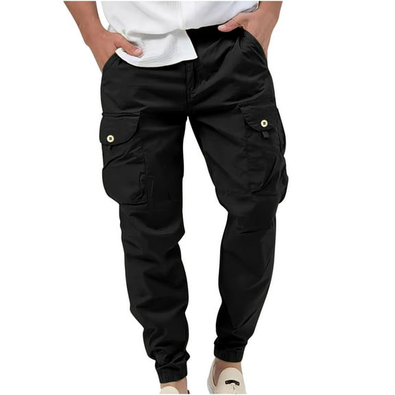 Inleife Mens Pants Men's's Cotton Linen Elastic Waist Blended Breathable Comfortable Soft Beach Casual Trousers Full Length Pants Black L