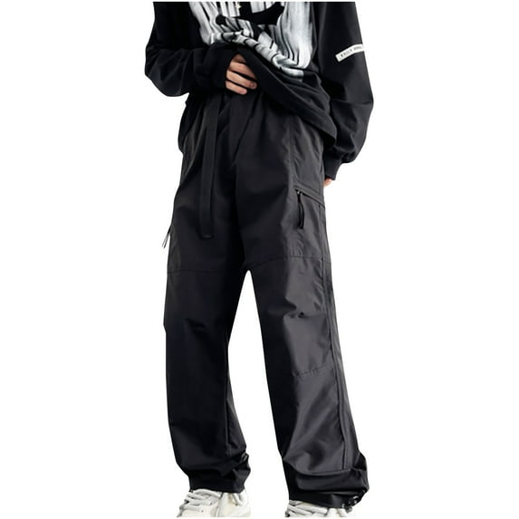 Inleife Mens Pants Plus Size Men Solid Color Pockets Pull Rope Fashion Casual Comfort Beautiful Pants Black M