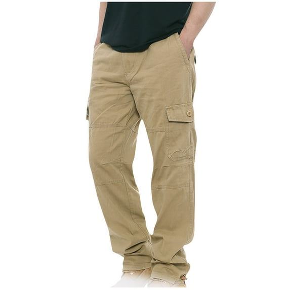 Inleife Mens Pants Plus Size Clearance Men's Fashion Drawstring Elastic Waist Multi-Pocket Casual Outdoor Cargo Length Pants