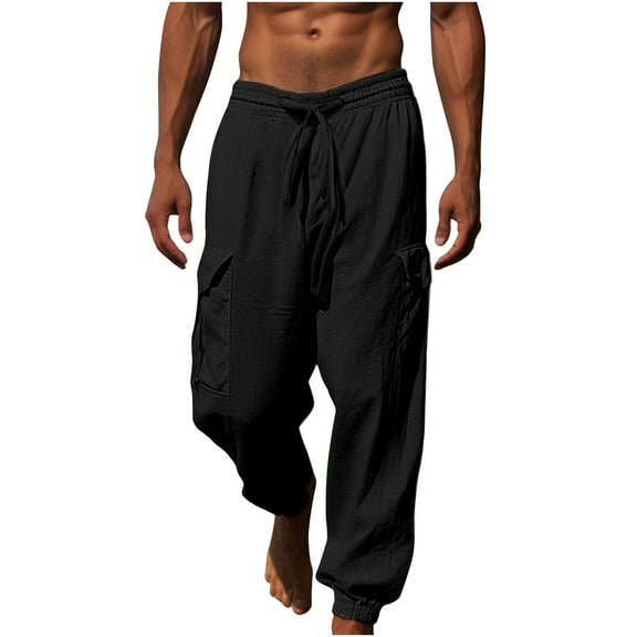 Inleife Mens Pants Spring Summer Men's Solid Color Corset Pockets Pull Rope Fashion Casual Comfort Pants