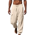 thumbnail image 1 of Inleife Mens Pants Spring Summer Clearance Men's Solid Color Corset Pockets Pull Rope Fashion Casual Comfort Pants, 1 of 6