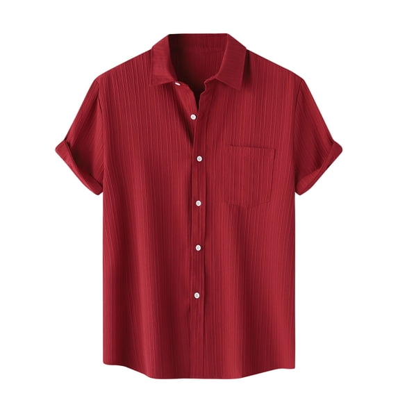 Inleife Mens Shirts Men Casual Solid Turndown Short Sleeve Button Closure Shirt Hawaii Blouse