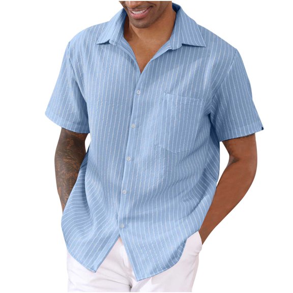 Inleife Mens Shirts Men Fashion Casual Buttons Stripe Turndown Short Sleeve Shirt Blouse Tops