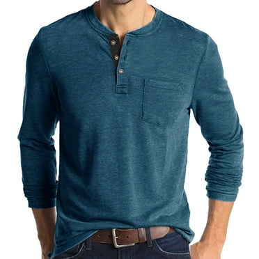 Inleife Mens Shirts Clearance, Men's Casual Round Neck Pullover Bottoming Shirt Solid Long Sleeve Pocket Button T-shirts Tops