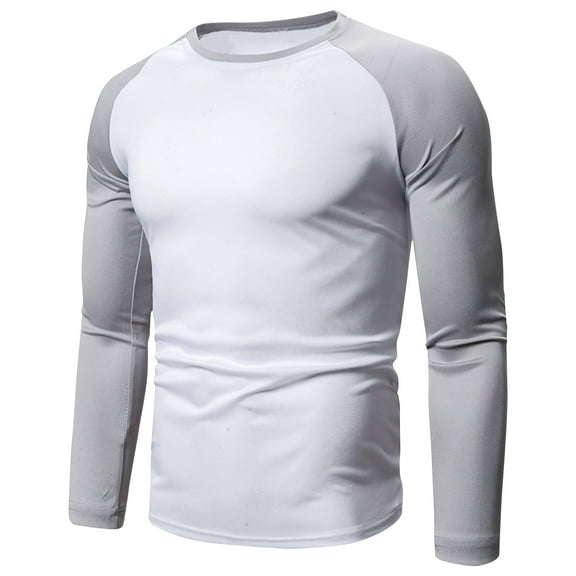Inleife Mens Shirts under $10.00 Men Lightweight Breathable Easy Slim Color Blocked Long Sleeved Round Neck Shirt