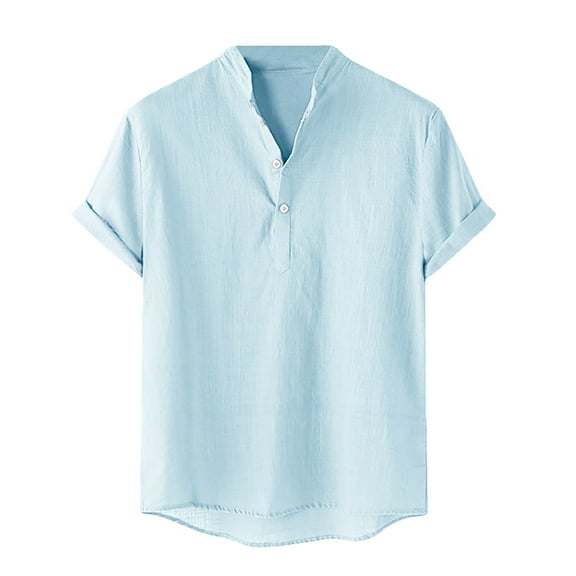 Inleife Mens Shirts Plus Size Fashion Men Casual Short Sleeve V-Neck Solid Button Shirt Tops