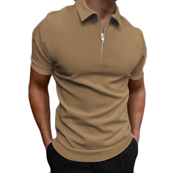 Inleife Mens Shirts Plus Size Clearance Men Casual Solid Turndown Pullover Patchwork Zipper Short Sleeve Blouse