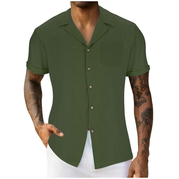 Inleife Mens Solid Color Turndown Collar Shirts Men Casual Fashion V-Neck Short Sleeve Breathable Shirt Tops