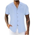 thumbnail image 1 of Inleife Mens Solid Color Turndown Collar Shirts Men Casual Fashion V-Neck Short Sleeve Breathable Shirt Tops, 1 of 5