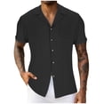 thumbnail image 1 of Inleife Mens Solid Color Turndown Collar Shirts Men Casual Fashion V-Neck Short Sleeve Breathable Shirt Tops, 1 of 5
