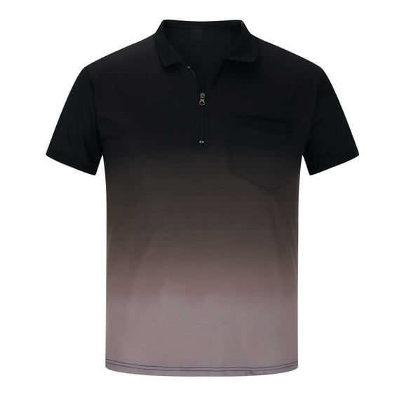 Inleife Mens T-Shirts Men Casual Pullover Zipper Turndown Short Sleeve Gradient Tops