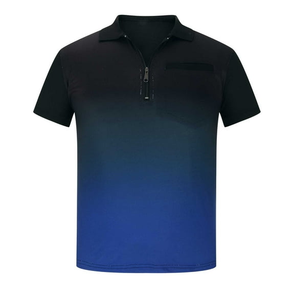 Inleife Mens T-Shirts Men Casual Pullover Zipper Turndown Short Sleeve Gradient Tops