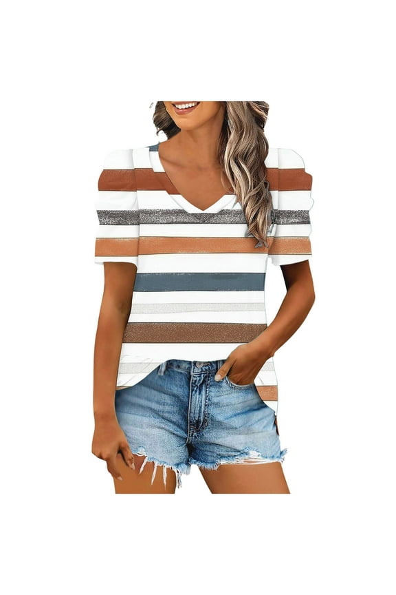 New Arrivals Fashion Women's Printed Blouses Casual Puff Short Sleeve Loose T-Shirt