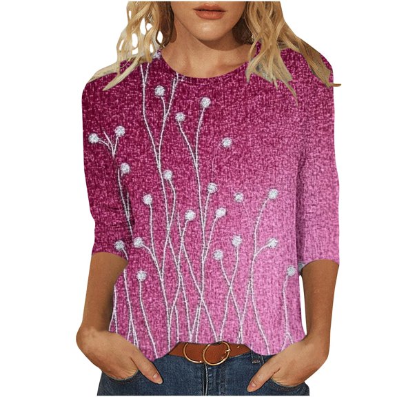 Inleife New Arrivals Summer Tops for Women Loose And Comfortable 3/4 Sleeve Crewneck Top/Shirt