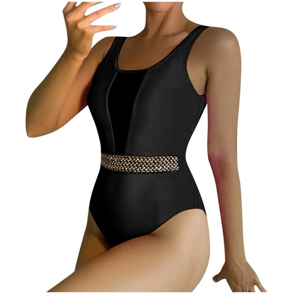 Inleife One Piece Bathing Suit for Women Fashion Women Comfortable Sexy Sequin Sleeveless Conjoined Body Sunscreen Diving Suit Bikinis Tops