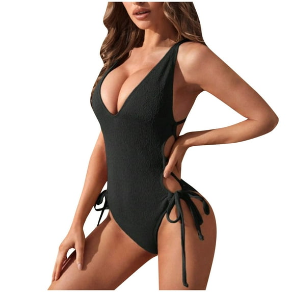 Inleife One Piece Bathing Suit for Women Clearance Fashion Women Comfortable Sexy V-Neck Sleeveless Fold Solid Color