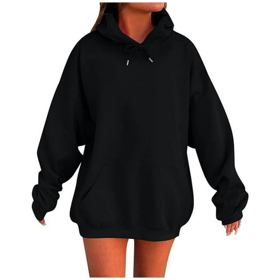 Inleife Oversized Hoodies for Womens Casual Solid Color Round Neck Long Sleeved Top Loose Hooded Sweatshirts