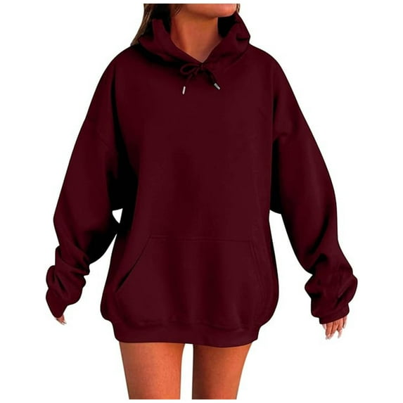 Inleife Oversized Hoodies for Womens Casual Solid Color Round Neck Long Sleeved Top Loose Hooded Sweatshirts