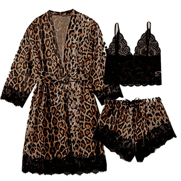 Inleife Pajamas for Women, Plus Size Sexy Lingerie Womens Silk Stripe Robe Satin Bathrobe Sleepwear Pajamas