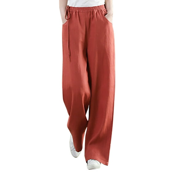 Inleife Pants for Women 2025 Trendy Women Casual Solid Color High Waist Loose Big Yards Wide Leg Pants