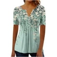 thumbnail image 1 of Inleife Pleated Blouses for Womem Fashion Summer Printed Graphic Tees Womens Short Sleeve V-Neck Button Top, 1 of 5