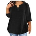 thumbnail image 1 of Inleife Plus Size Loose T-Shirts for Women Summer V-Neck Solid Color 3/4 Sleeve Blouses Women's Oversized Tunic Tops, 1 of 5