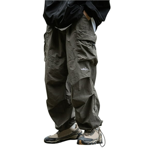 Inleife Plus Size Mens Pants Men's Straight Tube Workwear Pants Loose Outdoor Zipper Pocket Retro Casual Pants