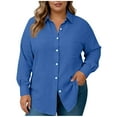 thumbnail image 1 of Inleife Plus Size Women's Long Sleeve Button Down Shirts with Classic Collar And Functional Pockets Blue XXL, 1 of 5