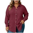 thumbnail image 1 of Inleife Plus Size Women's Long Sleeve Button Down Shirts with Classic Collar And Functional Pockets Wine XXL, 1 of 5