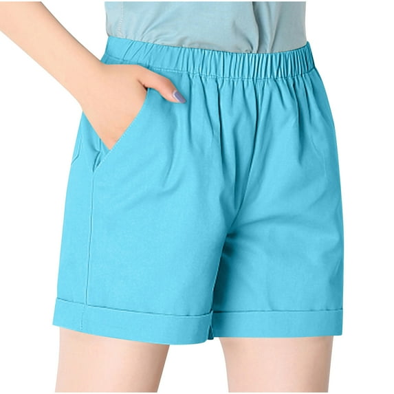 Inleife Color Bloacking Womens Shorts Women's Solid Color Elastic Waistband Pocket Sports Shorts Workout Yoga Shorts
