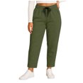 thumbnail image 1 of Inleife Plus Size Womens Stretch Pants Fashion Ladies Solid Color Elastic Waist Sports Casual Pants with Side Pockets Army Green L, 1 of 6