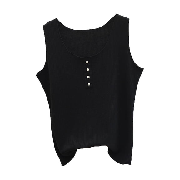 Inleife Regular Tank Tops for Womens Fashion Ladies Summer Sleeveless Round-Neck Comfy Solid Black Free Size