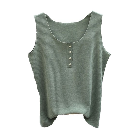 Inleife Regular Tank Tops for Womens Fashion Ladies Summer Sleeveless Round-Neck Comfy Solid Green Free Size