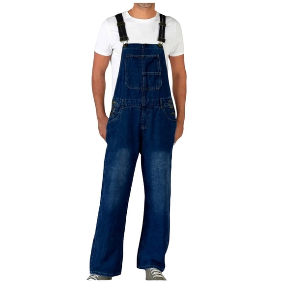 Inleife Relaxed Fit Pants Men Casual Fashion Soid Breast Pocket Washed Suspender Long Pants Cargo Pants