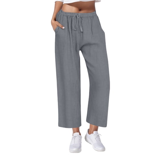 Inleife Summer Pants for Women 2025 Trendy, Women's Casual Solid Elastic Waist Pocket High Waist Strap Home Pants