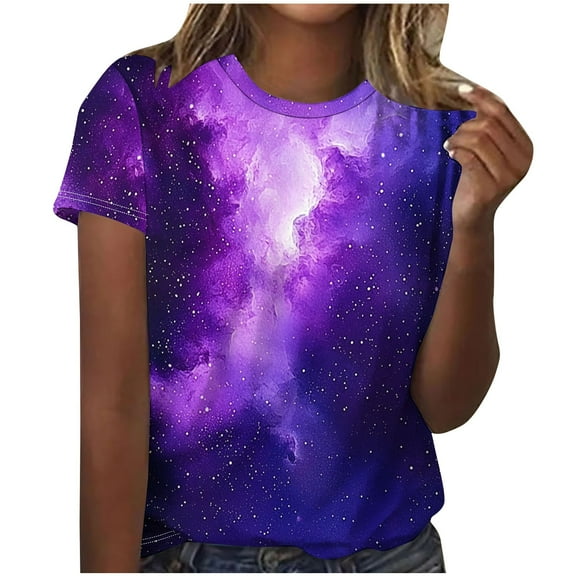 Inleife Summer Tops Women's New Casual Fashion Printed T-Shirt Crewneck Short-Sleeved Top