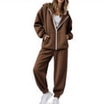 thumbnail image 1 of Inleife Sweatsuits Women 2 Piece Outfit Coffee Drawstring Zip Up Hoodie Matching Waist Sweatpants Lounge Sets, 1 of 6
