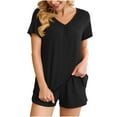 thumbnail image 1 of Inleife Two Piece Outfits for Women, Womens V Neck Short Sleeve T-Shirts Top + Shorts Two-Piece Comfortable Home Pajamas Set Sports Set, 1 of 5