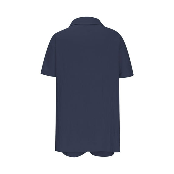 Inleife Two Piece Sets for Women Spring And Summer Solid Fashion Woman Causal Button Blouse Set Short Sleeve T-Shirt Summer Tops Navy Sizes M