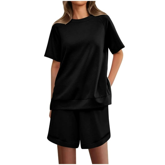 Inleife Two Piece Sets for Women Summer Women's Solid Color Short Sleeveless Suspender Top And Pants Two-piece Set For Women's Sleeveless Round Neck Top/shirt Set Black Sizes S