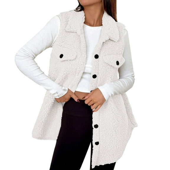 Inleife Vest for Women Trendy Women's Loose Solid Color Casual Lapel With Button Jacket Tops