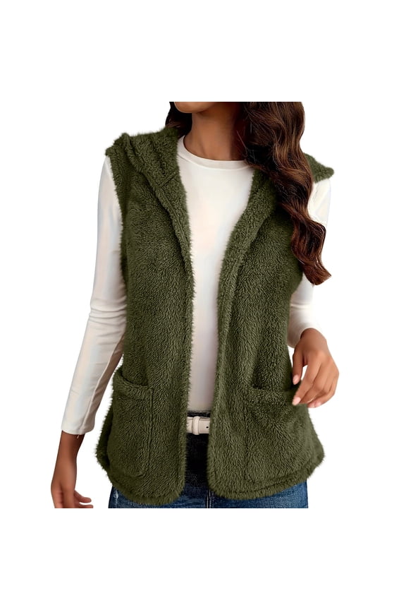 Vest for Women Trendy Womens Solid Color V-Neck Double-Faced Velvet Loose Short Coat