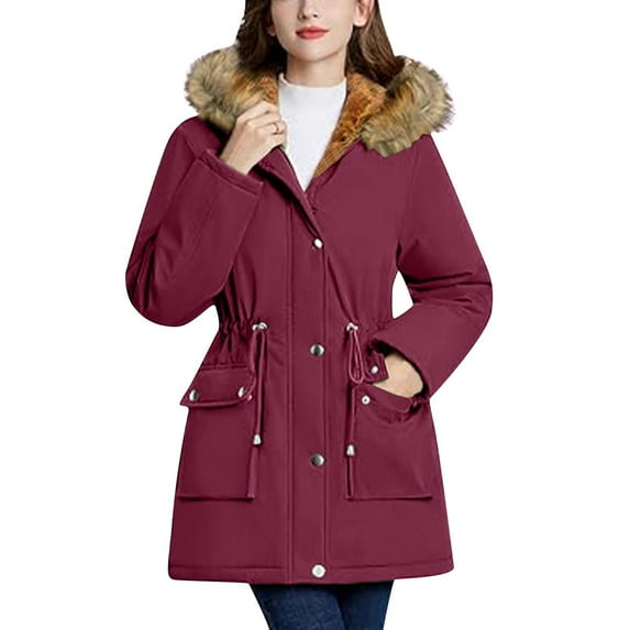 Inleife Winter Coats for Women Women Solid Color Rain Jacket Outdoor Hooded Windproof Loose With Pocket Coat
