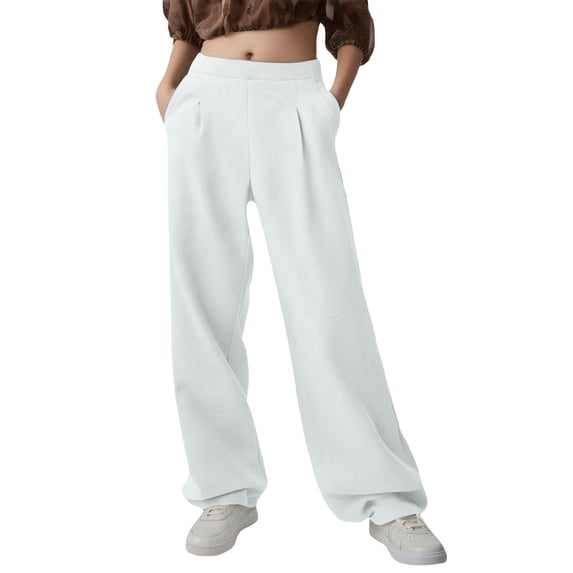 Inleife Winter Sweatpants Women Solid Color Wide-leg Loose Straight Sweatpants With Pockets