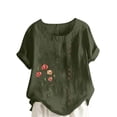 thumbnail image 1 of Inleife Women Casual And Linen Top Floral Printed Short Sleeve Button T-Shirt Blouse Tops, 1 of 5