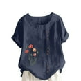 thumbnail image 1 of Inleife Women Casual And Linen Top Floral Printed Short Sleeve Button T-Shirt Blouse Tops, 1 of 5