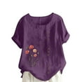 thumbnail image 1 of Inleife Women Casual And Linen Top Floral Printed Short Sleeve Button T-Shirt Blouse Tops, 1 of 5