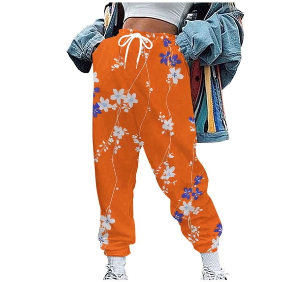 Inleife Women Casual Pants Fashion Non Positioning Printed Pocket Elastic Waist Drawstring Ankle Binding Sanitary Pants Long Pants
