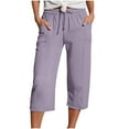 thumbnail image 1 of Inleife Women Casual Summer Capris Fashion Ladies Solid Color Drawstring Cropped Pants with Pockets Purple S, 1 of 6